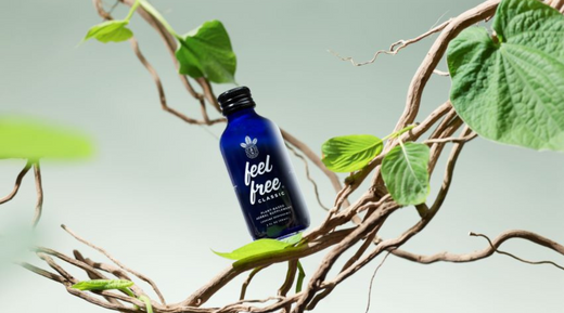 a feel free CLASSIC bottle resting on a vine with leaves